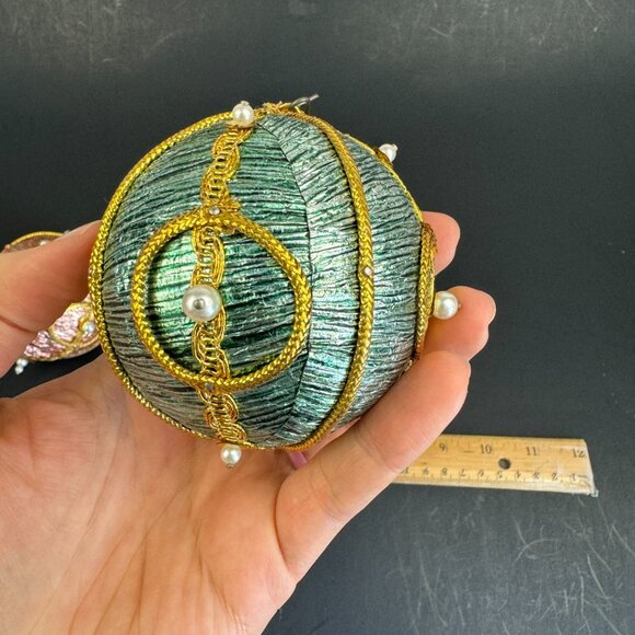 Vtg Hard Foam Round Ball Ornament Push Pin Pearls Metallic Pink Blue Gold Accent - Picture 12 of 16